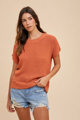 Annie Wear Women's Round Neck Short Sleeve Sweater - Versatile Layering Essential